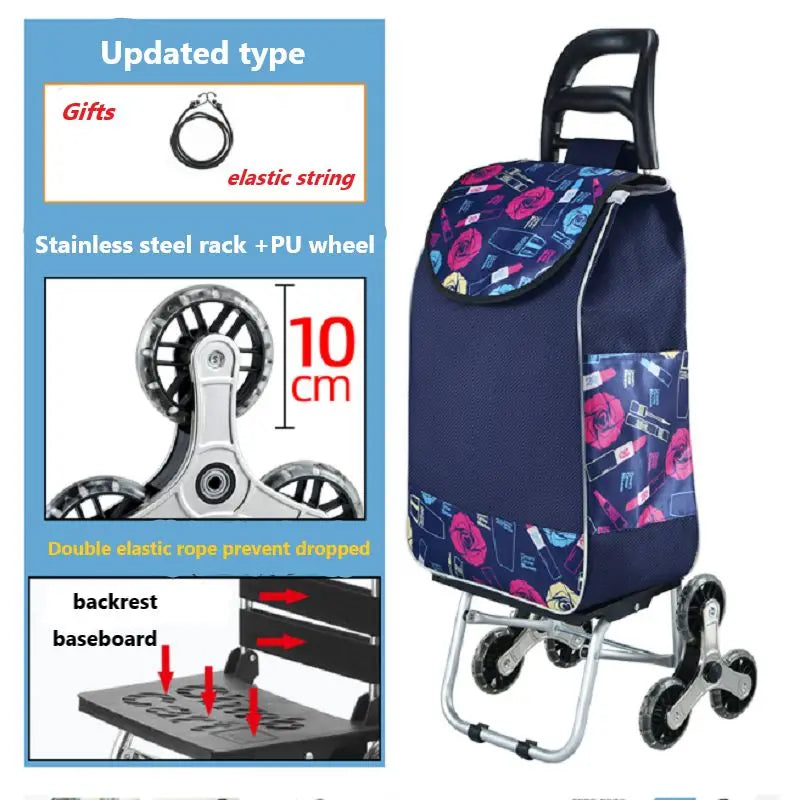 LIGHTEN UP Light Grocery Shopping Trolley Household Climbing Stairs Folding Trailer Outdoor Travel Hand Pull Shopping Cart Outdo