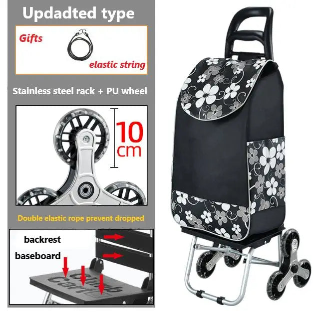 LIGHTEN UP Light Grocery Shopping Trolley Household Climbing Stairs Folding Trailer Outdoor Travel Hand Pull Shopping Cart Outdo